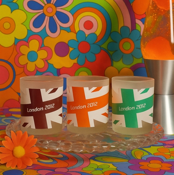 London Olympics Frosted Glass Tumblers Set  Union Jack‎ Flag & Official Logo - Picture 2 of 7